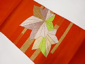 リサイクル　金駒刺繍横段に楓模様織出し名古屋帯